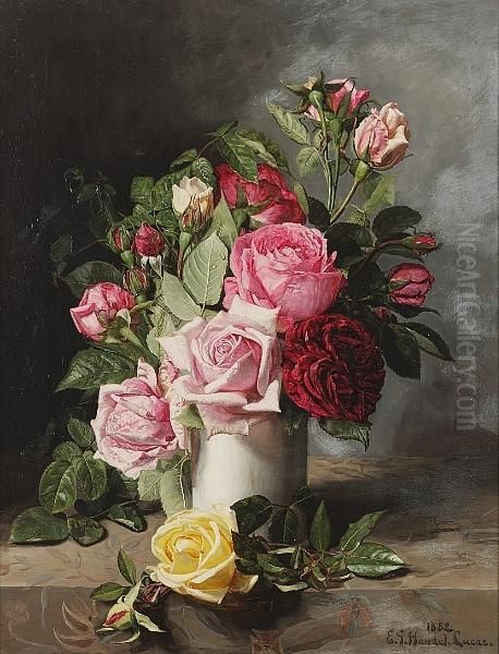 Still Life Of Roses And Pansies Oil Painting by Edward George Handel Lucas