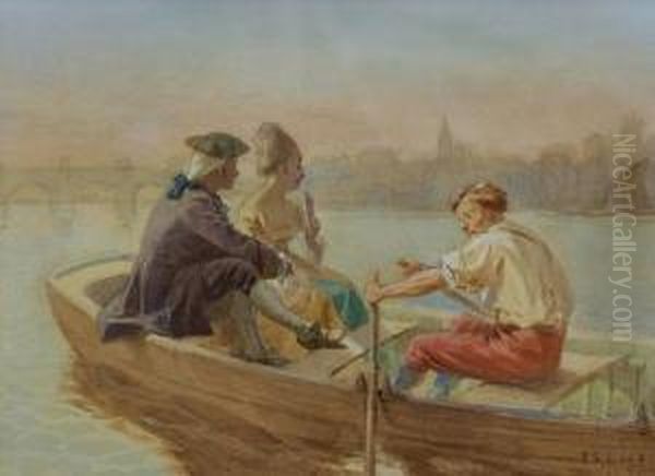 A Couple Being Rowed Along The River Thames Oil Painting by John Seymour Lucas