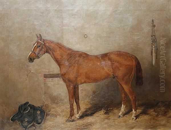 'energy' - A Horse In A Stable Oil Painting by Henry Frederick Lucas-Lucas