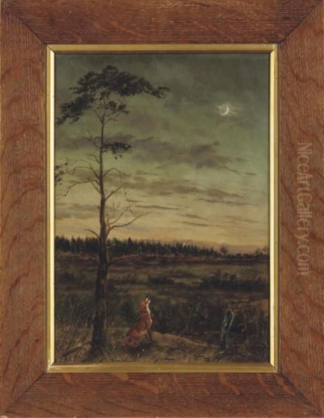 Christmas Eve; Fringes Of The Wood; Disturbed; Sanctuary; Evening;and Loneliness Oil Painting by Henry Frederick Lucas-Lucas