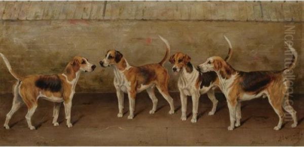 The Holderness Hounds: Wildboy, Sailor, Paragon And Stormin Oil Painting by Henry Frederick Lucas-Lucas