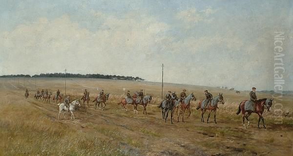 Bedford Cottage String At Exercise In Warren Hill, Newmarket Oil Painting by Henry Frederick Lucas-Lucas