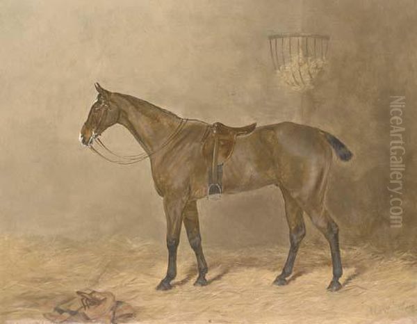 Goodwin, A Bay Hunter In A Stable Oil Painting by Henry Frederick Lucas-Lucas