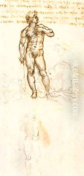 Study of David by Michelangelo (detail) Oil Painting by Leonardo Da Vinci