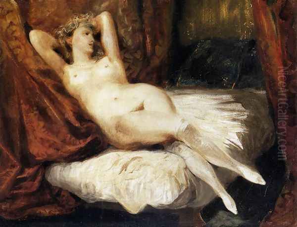 Female Nude Reclining on a Divan 1825-26 Oil Painting by Eugene Delacroix