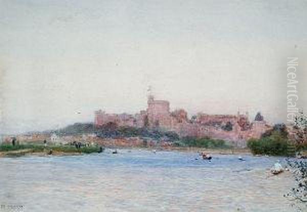 The Thames With Windsor Castle Beyond Oil Painting by Max Ludby