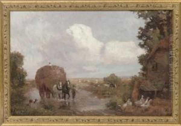 To The Hayfields; And Crossing The Ford Oil Painting by Max Ludby