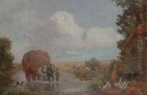 'to The Hayfields'; 'crossing The Ford'. Oil Painting by Max Ludby