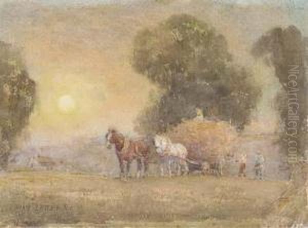 The Hay Wagon Returning Home At Dusk Oil Painting by Max Ludby