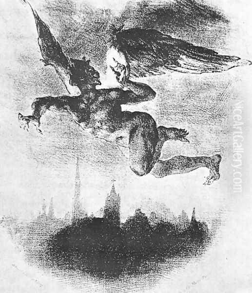 Mephistopheles Over Wittenberg (From Goethe's Faust) 1839 Oil Painting by Eugene Delacroix