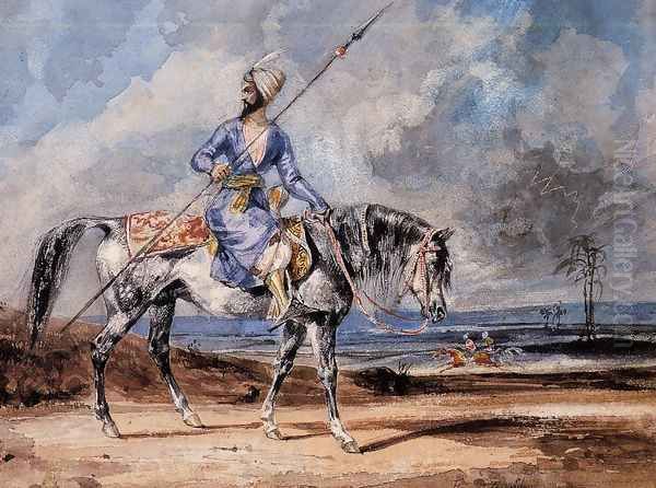 A Turkish Man on a Grey Horse Oil Painting by Eugene Delacroix