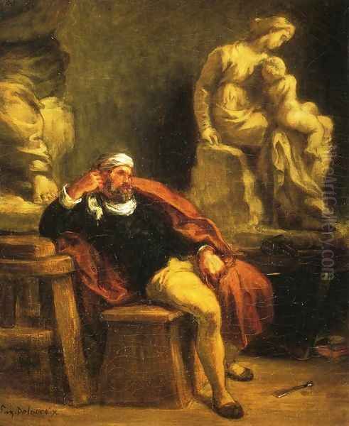 Michelangelo in His Studio Oil Painting by Eugene Delacroix