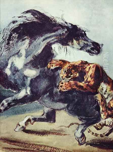 Tiger attacks a horse Oil Painting by Eugene Delacroix