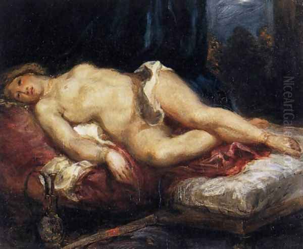 Odalisque Reclining on a Divan 1827-28 Oil Painting by Eugene Delacroix