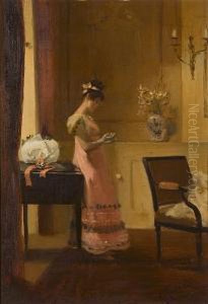 Interior Scenes With Elegant Ladies Oil Painting by Albert Ludovici