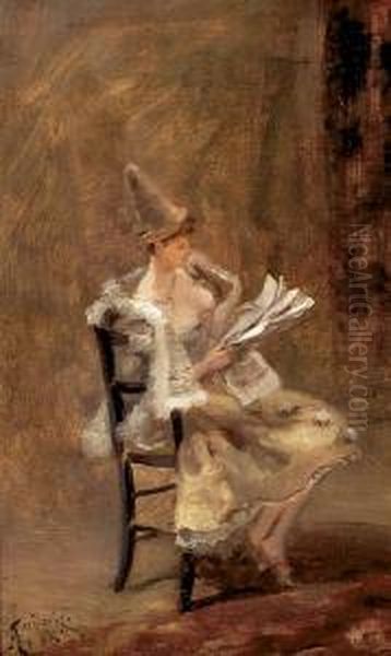 A Paper Reading Women Oil Painting by Albert Ludovici