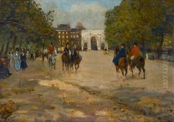 Riding In Hyde Park Oil Painting by Albert Ludovici