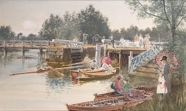 A Busy Afternoon On The River. Oil Painting by Albert Ludovici