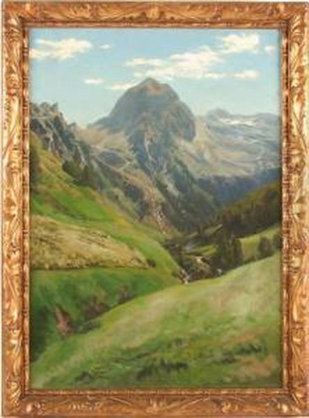 Hochalpental Im Tauerngebiet Oil Painting by Carl Julius Ludwig