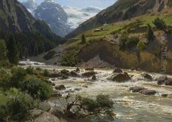 Der Trafoierbach Am
 Ortler. Oil Painting by Carl Julius Ludwig