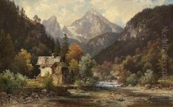 Muhle Am Gebirgsbach. Oil Painting by Henri Louis Ludwig