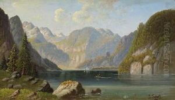 Gebirgssee Oil Painting by Henri Louis Ludwig