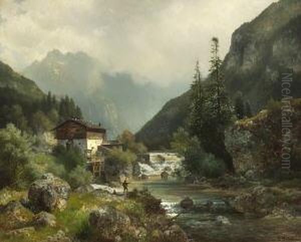 Muhle Am Gebirgsbach. Oil Painting by Henri Louis Ludwig