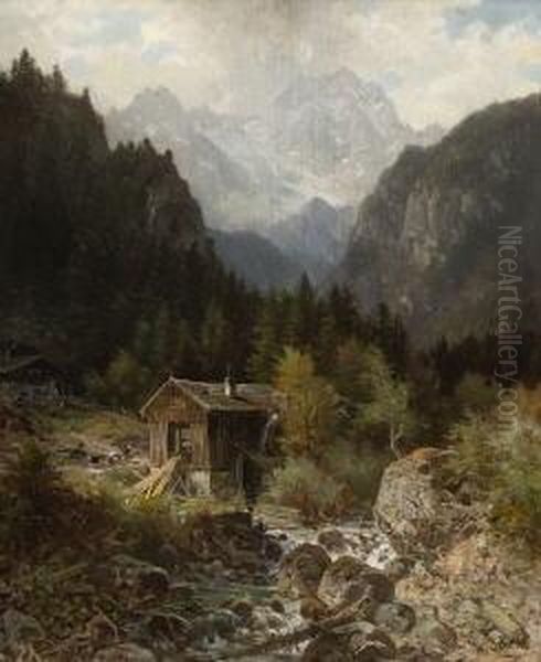 Sagemuhle Am Gebirgsbach. Oil Painting by Henri Louis Ludwig