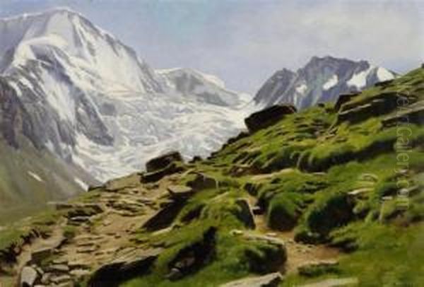 Glacier Landscape In The Valais Oil Painting by Albert Lugardon