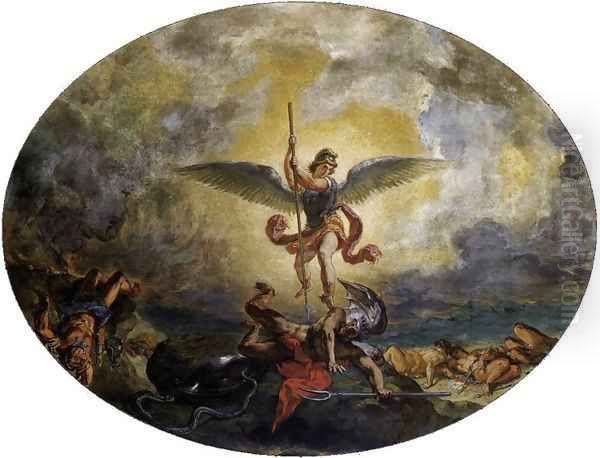 St Michael defeats the Devil Oil Painting by Eugene Delacroix