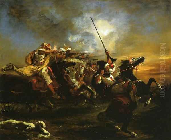 Moroccan Military Exercises Oil Painting by Eugene Delacroix