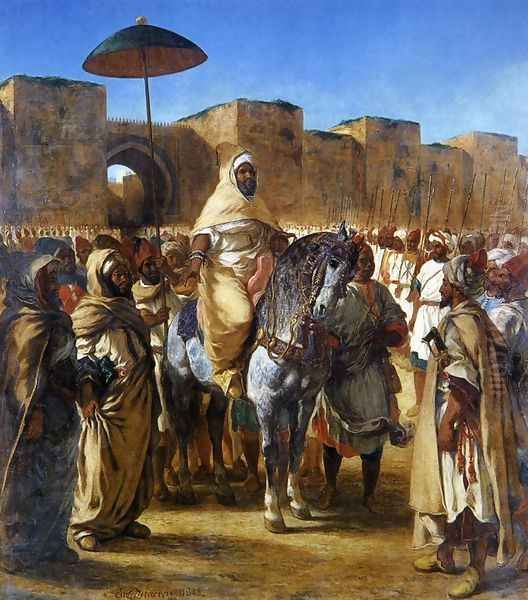 The Sultan of Morocco and his Entourage Oil Painting by Eugene Delacroix