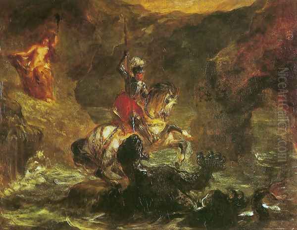 St George killing the dragon Oil Painting by Eugene Delacroix