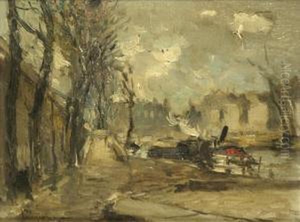 Le Quais A Paris Oil Painting by Ferdinand Jean Luigini