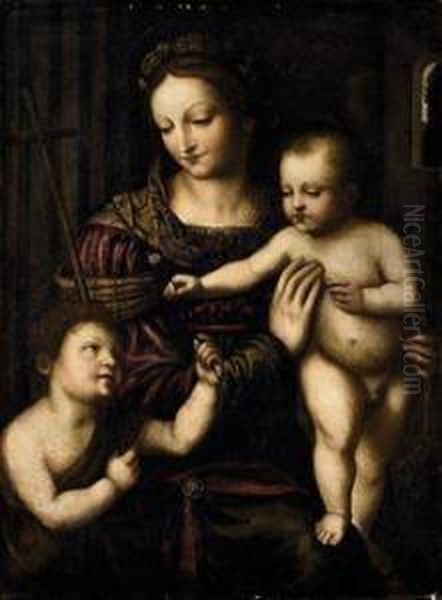 Madonna Col Bambino E San Giovannino Oil Painting by Bernardino Luini