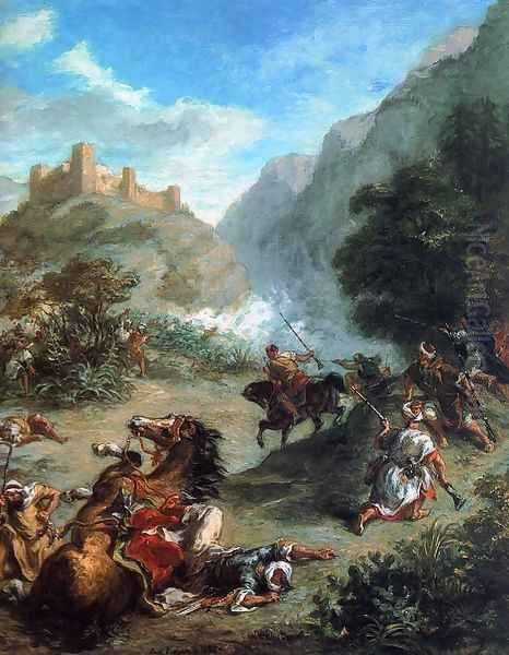 Arabs Skirmishing in the Mountains 1863 Oil Painting by Eugene Delacroix