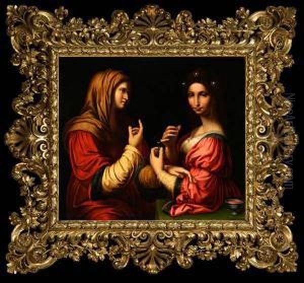 Mary And Martha Oil Painting by Bernardino Luini