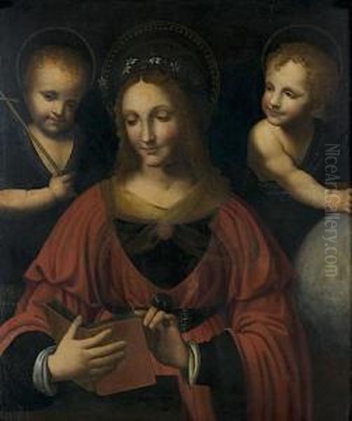 Sainte Catherine Entouree De L'enfant Jesus Et De Saint Jeanbaptiste Oil Painting by Bernardino Luini