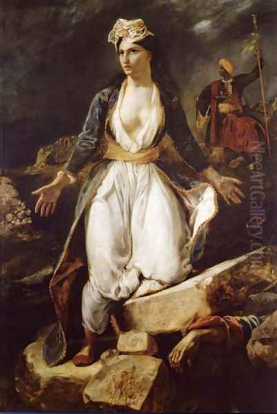 Greece on the Ruins of Missolonghi Oil Painting by Eugene Delacroix