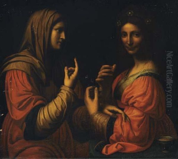 Marthe Et Marie Oil Painting by Bernardino Luini