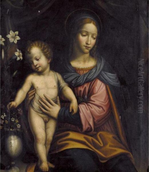 The Madonna And Child With A Vase Of Flowers Oil Painting by Bernardino Luini