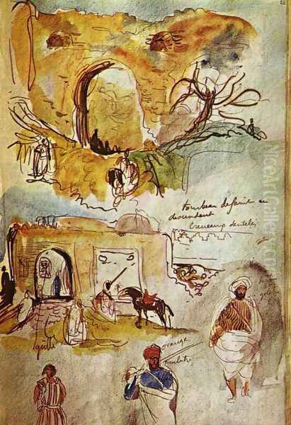 Stadtmauer of Meknes (from that Moroccan sketch book) Oil Painting by Eugene Delacroix