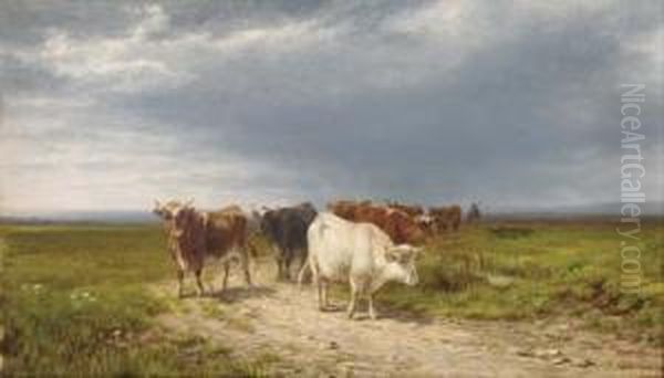 Cattle In A Pasture Oil Painting by William Luker