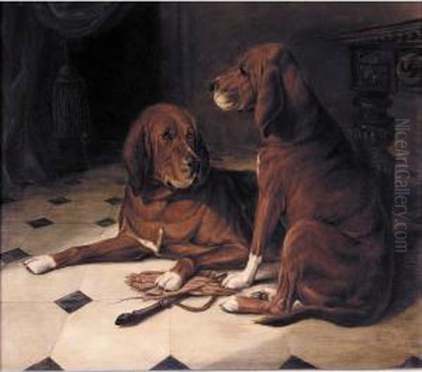 Two Hounds In A Great Hall Oil Painting by William Luker