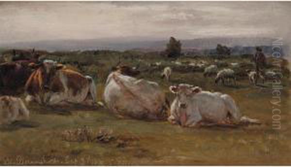 Cattle Grazing Near Bramshot Oil Painting by William Snr Luker