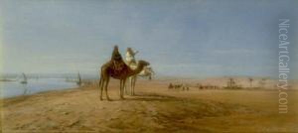 Camels Beside The Nile Oil Painting by William Snr Luker