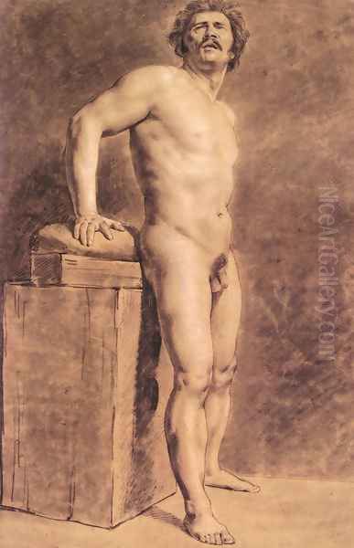 Male Academy Figure Probably Polonais Standing Oil Painting by Eugene Delacroix