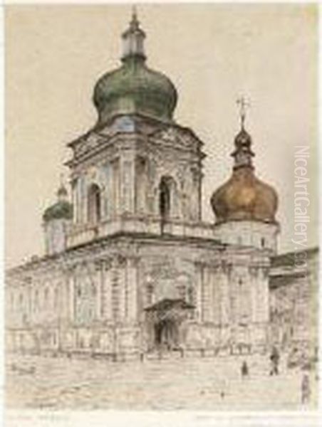 View Of The Church Of Saints Constantine And Helena, Kiev, Podol Oil Painting by Georgi Kreskentevich Lukomskii