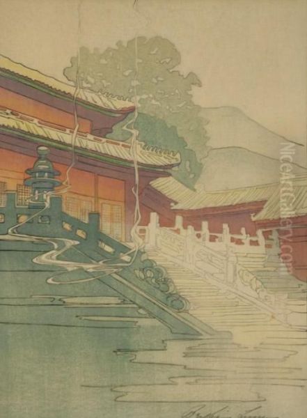 Tan Shi Sou (white Snake Temple) Oil Painting by Bertha Boynton Lum