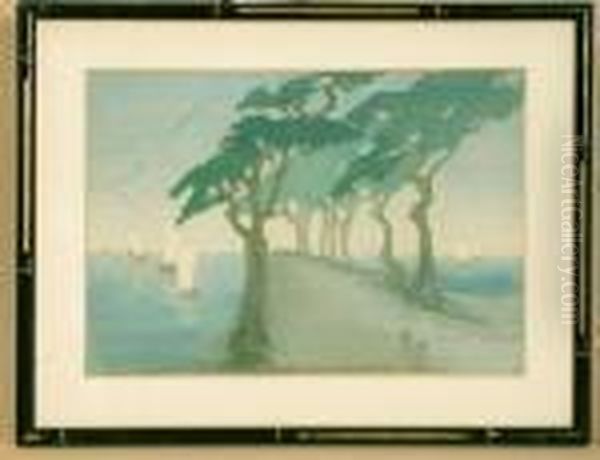 Pines By The Sea (gravelos/pulin 34) Oil Painting by Bertha Boynton Lum